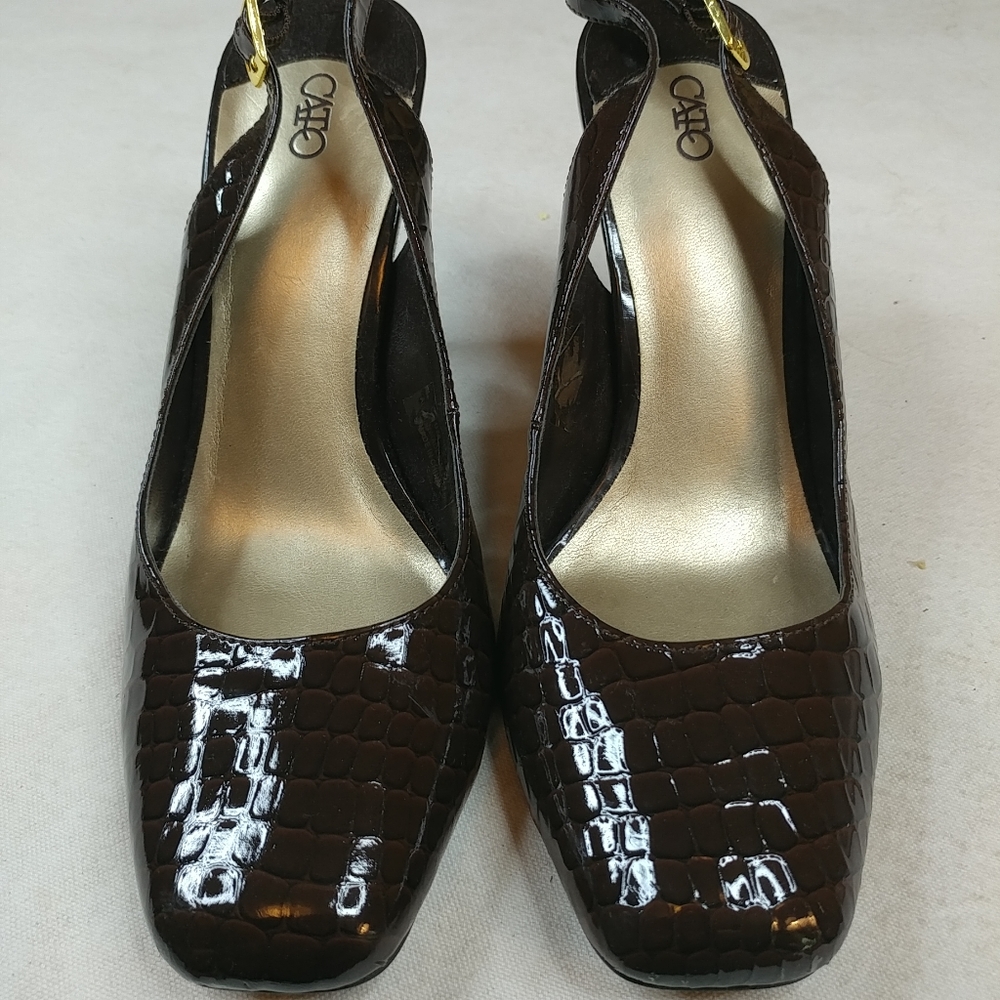 CATO Slingback aligator print brown square Toe Dre